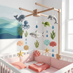 Felt Ocean Animals Baby Mobile, Whale Dolphin Shark Turtle Octopus Coral Reef Sea Life Nursery Crib Decor Baby Shower Gift for Baby