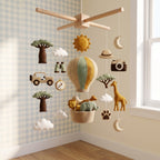 Handmade Felt Safari Hot Air Balloon Baby Mobile – Jungle Adventure Nursery Decor