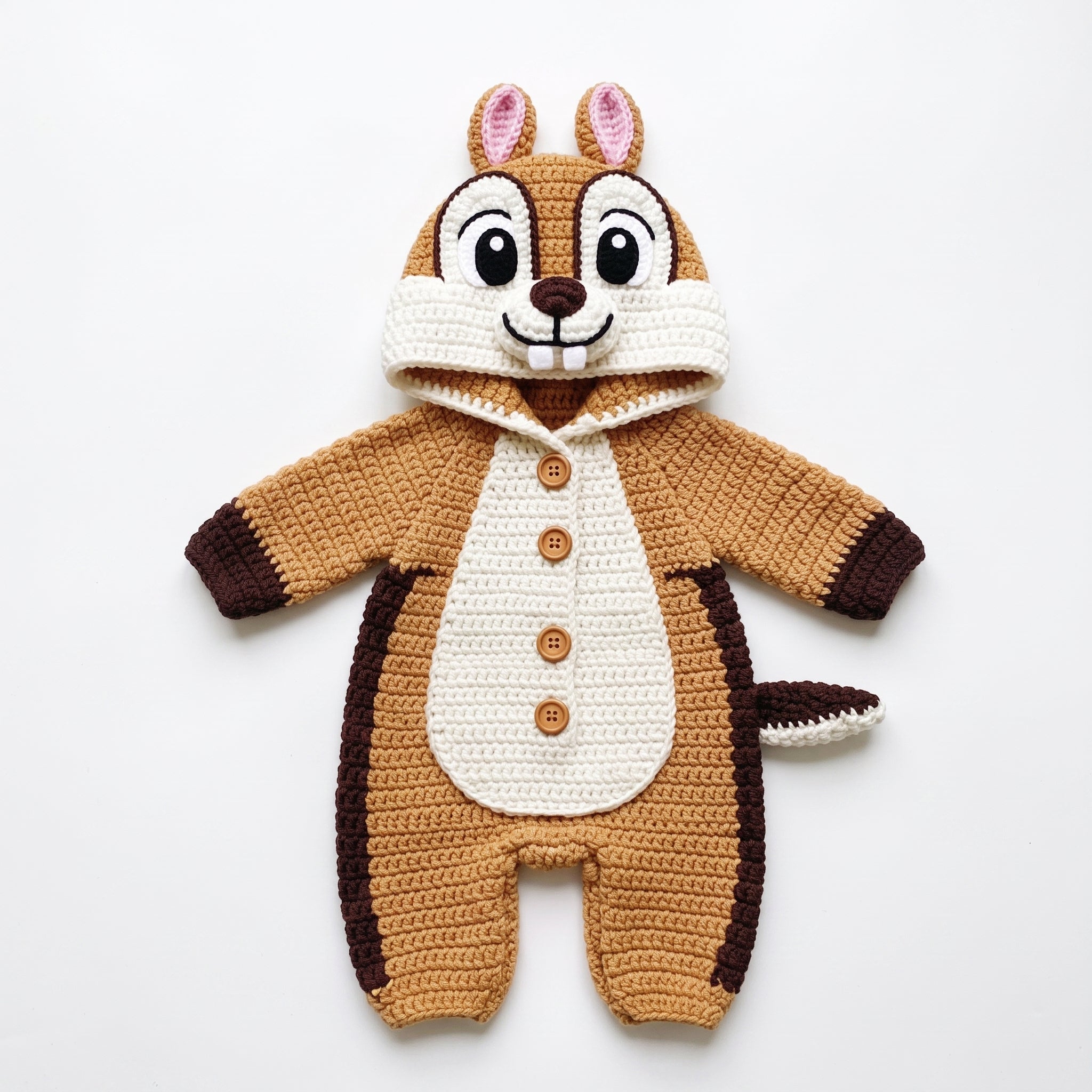 Handmade Chipmunk Baby Romper, Crochet Woodland Animal Onesie, Brown Hooded Newborn Outfit, Baby Shower Gift, Photo Prop