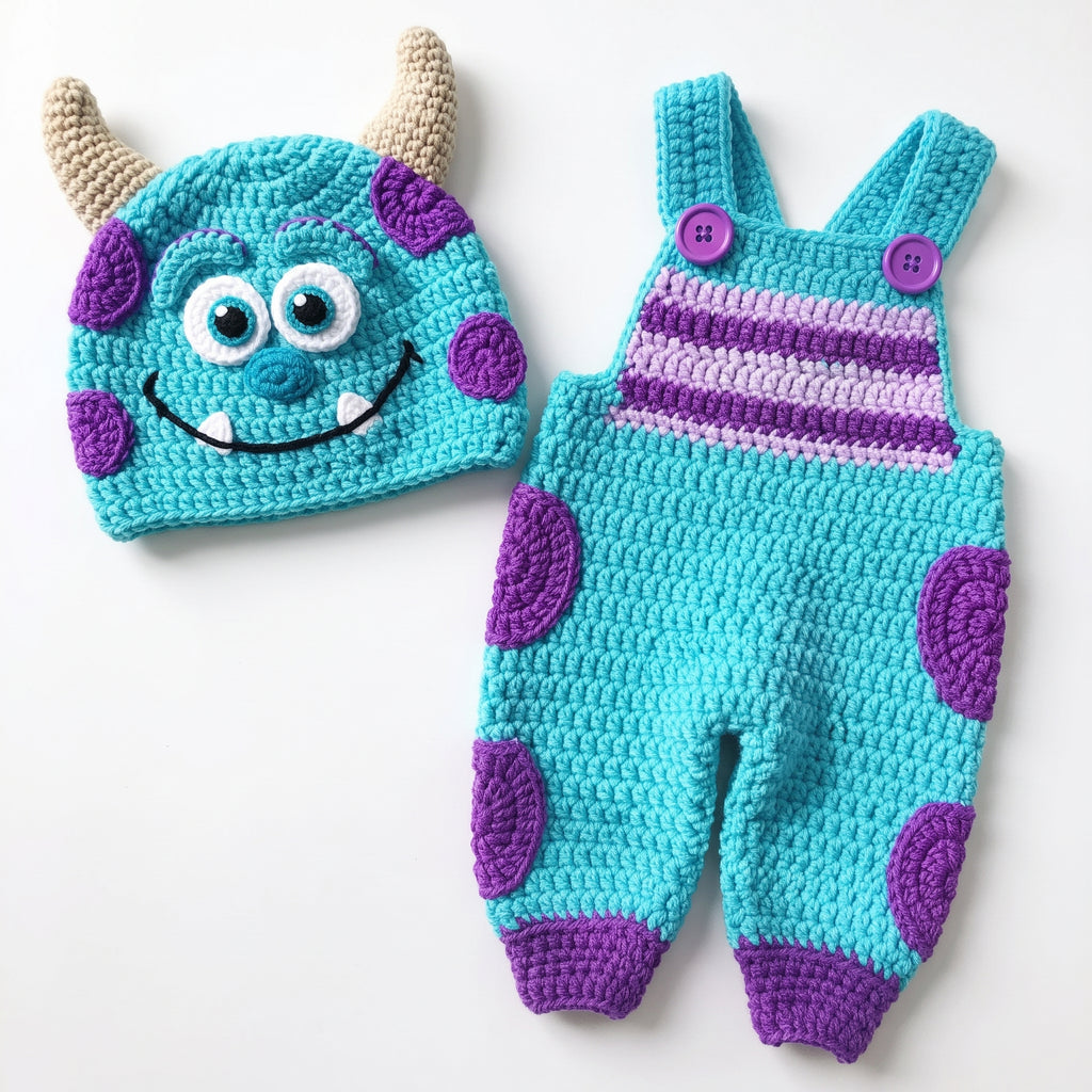 Monster Baby Outfit, Crochet Monster Romper and Hat Set, Handmade Baby Costume, Baby Shower Gift, Newborn Photo Prop Outfit