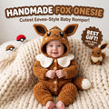 Handmade Fox Baby Romper, Crochet Woodland Animal Onesie, Brown Hooded Newborn Outfit, Baby Shower Gift, Baby Photo Prop