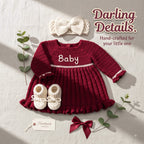 Personalized Crochet Baby Dress, Burgundy Newborn Outfit with Bow Headband and Booties, Baby Girl Coming Home Set, Baby Shower Gift