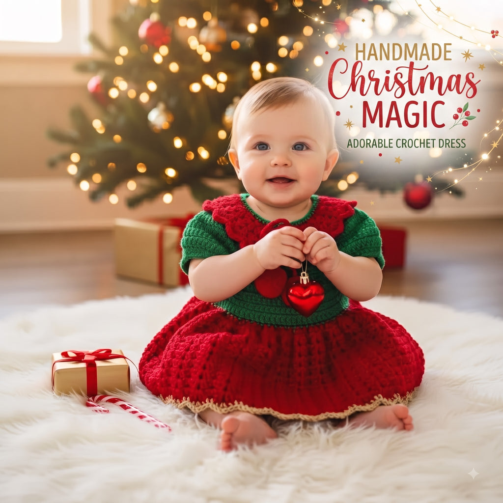 Crochet Christmas Baby Dress, Handmade Elf Baby Romper, Newborn Girl Holiday Outfit, First Christmas Photo Prop, Baby Shower Gift