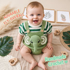 Crochet Elephant Baby Outfit, Handmade Green Romper and Striped Shirt, Newborn Photo Prop, Coming Home Outfit, Baby Shower Gift