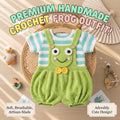Crochet Frog Baby Outfit, Green Frog Romper and Striped Shirt, Newborn Photo Prop, Coming Home Outfit, Baby Shower Gift