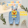 Crochet Duck Baby Romper, Handmade Blue Baby Overalls, Newborn Photo Prop, Easter Baby Outfit, Baby Shower Gift