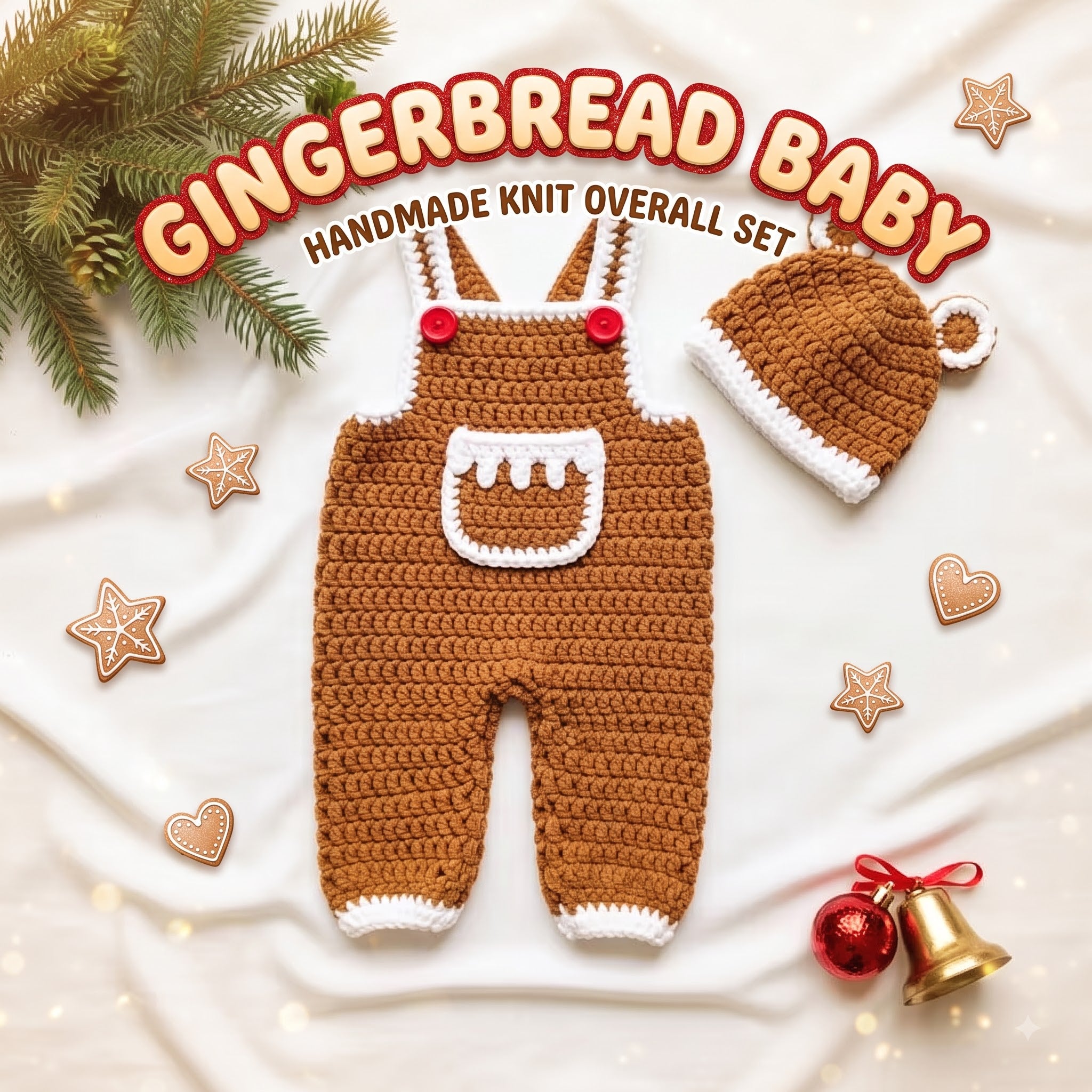 Crochet Gingerbread Baby Outfit, Christmas Baby Romper and Hat, Newborn Photo Prop, First Christmas Outfit, Handmade Baby Gift