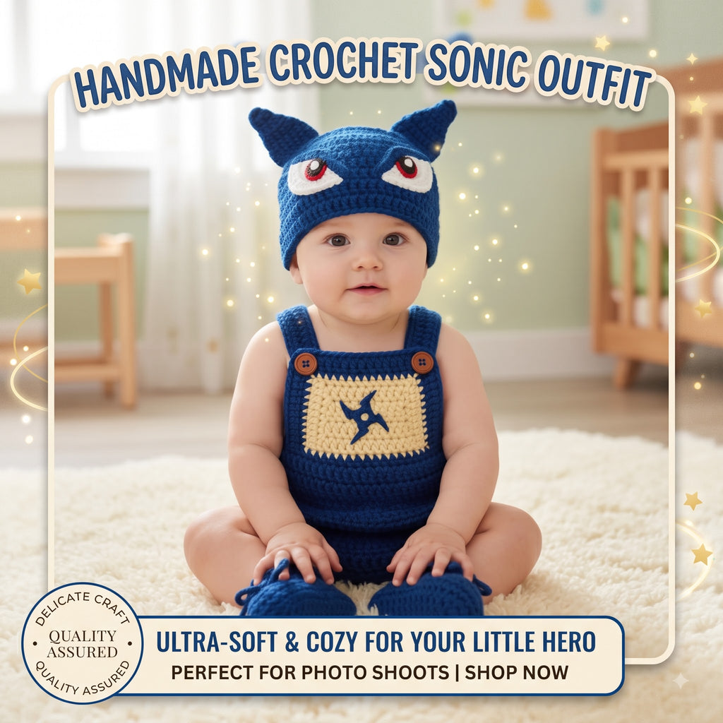 Blue Ninja Crochet Baby Outfit, Handmade Character Romper Hat & Booties Set, Newborn Photo Prop, Anime Halloween Costume, Baby Shower Gift