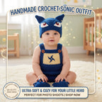 Blue Ninja Crochet Baby Outfit, Handmade Character Romper Hat & Booties Set, Newborn Photo Prop, Anime Halloween Costume, Baby Shower Gift