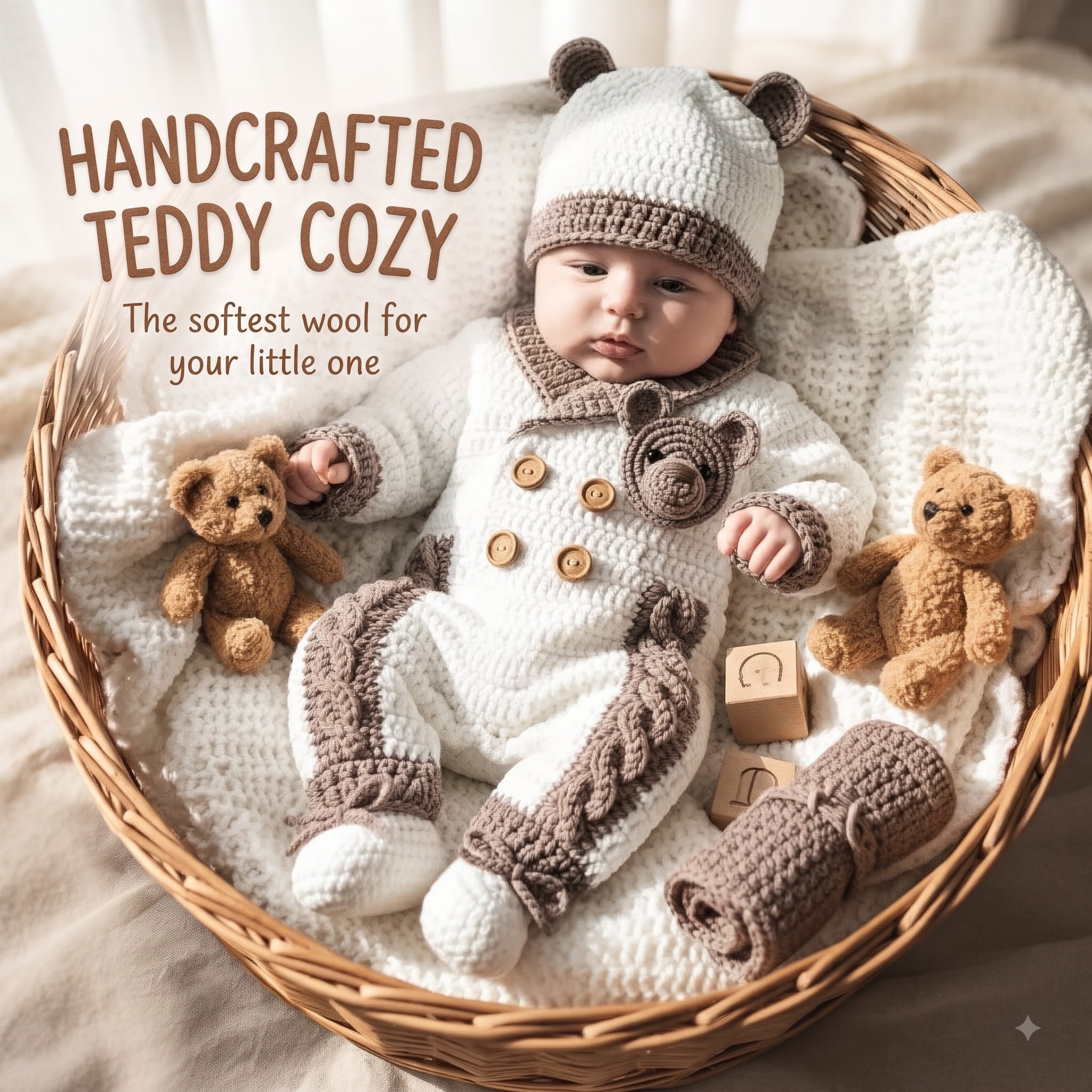 Crochet Teddy Bear Baby Outfit, Handmade Romper Hat & Booties Set, Newborn Coming Home Outfit, Baby Shower Gift