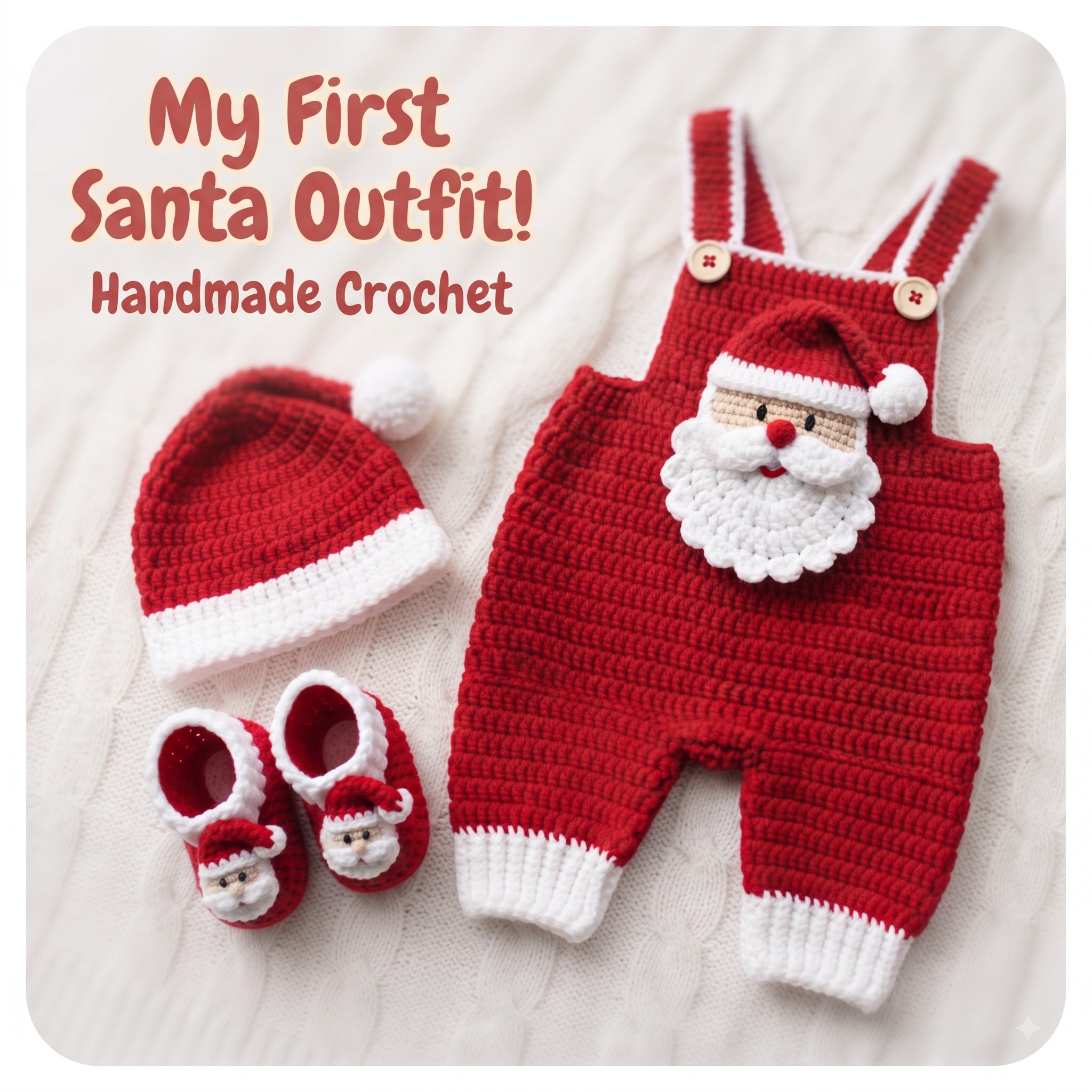 Handmade Crochet Santa Baby Outfit, Newborn Christmas Romper, Hat and Booties Set