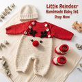 Crochet Baby Christmas Outfit, Handmade Reindeer Romper with Hat & Booties, Newborn Photo Prop