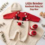 Crochet Baby Christmas Outfit, Handmade Reindeer Romper with Hat & Booties, Newborn Photo Prop