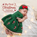 Crochet Baby Christmas Dress, Candy Cane Baby Outfit with Bow Headband, Newborn Photo Prop, Baby Girl First Christmas Gift
