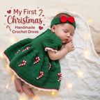 Crochet Baby Christmas Dress, Candy Cane Baby Outfit with Bow Headband, Newborn Photo Prop, Baby Girl First Christmas Gift