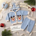 Crochet Reindeer Baby Outfit, Handmade Hooded Cardigan & Pants Set, Newborn Christmas Photo Prop, Baby’s First Christmas Gift