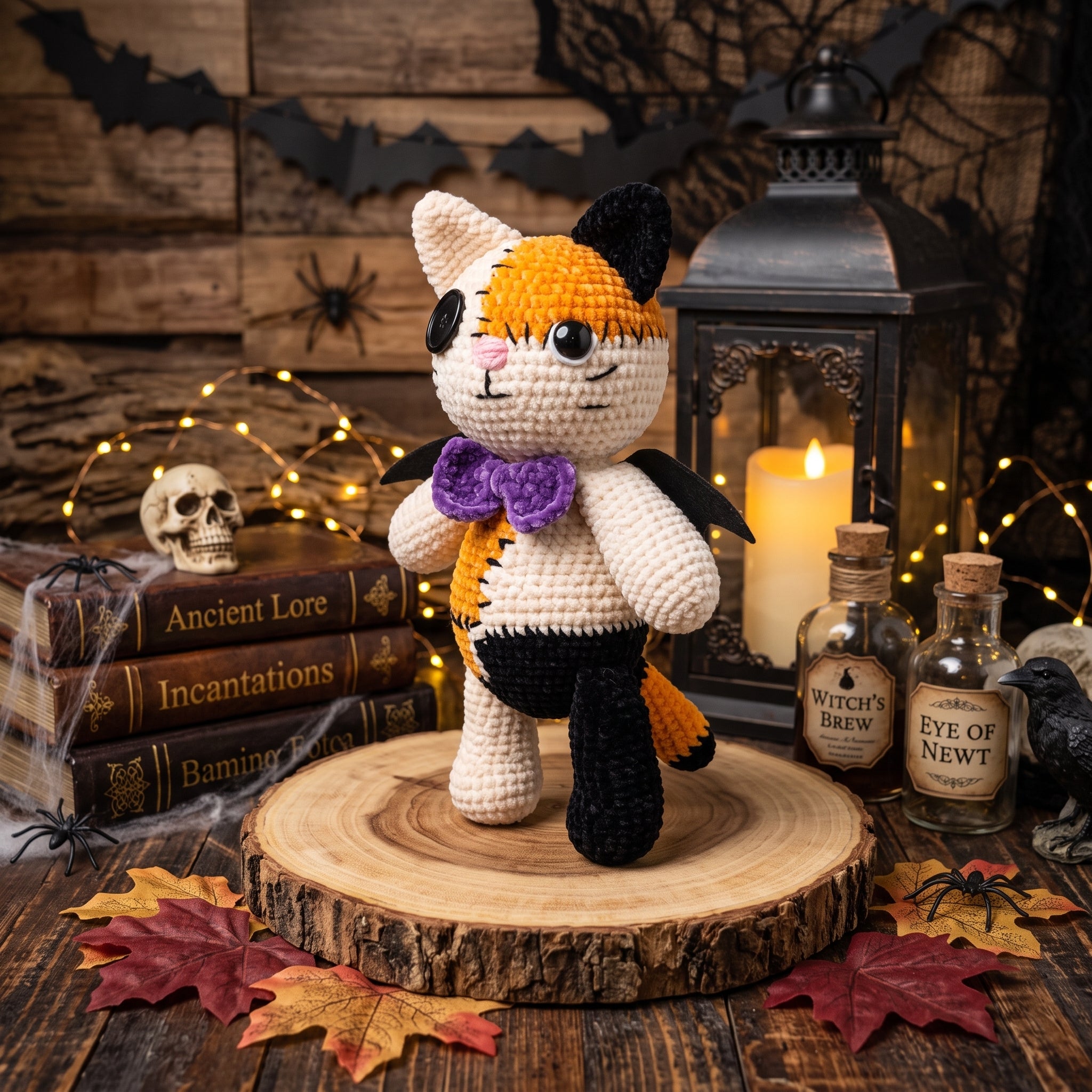 Halloween Cat Crochet Pattern PDF, Patchwork Cat Amigurumi, Bat Wing Kitty Plush, Spooky Crochet Pattern, Digital Download