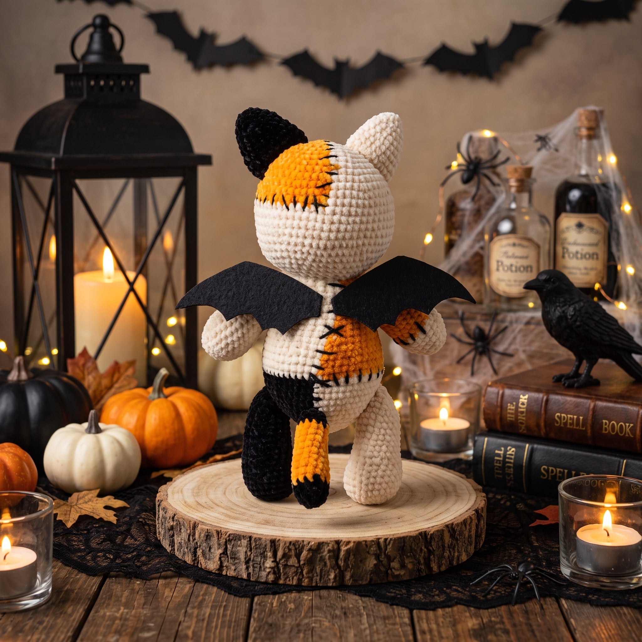 Halloween Cat Crochet Pattern PDF, Patchwork Cat Amigurumi, Bat Wing Kitty Plush, Spooky Crochet Pattern, Digital Download