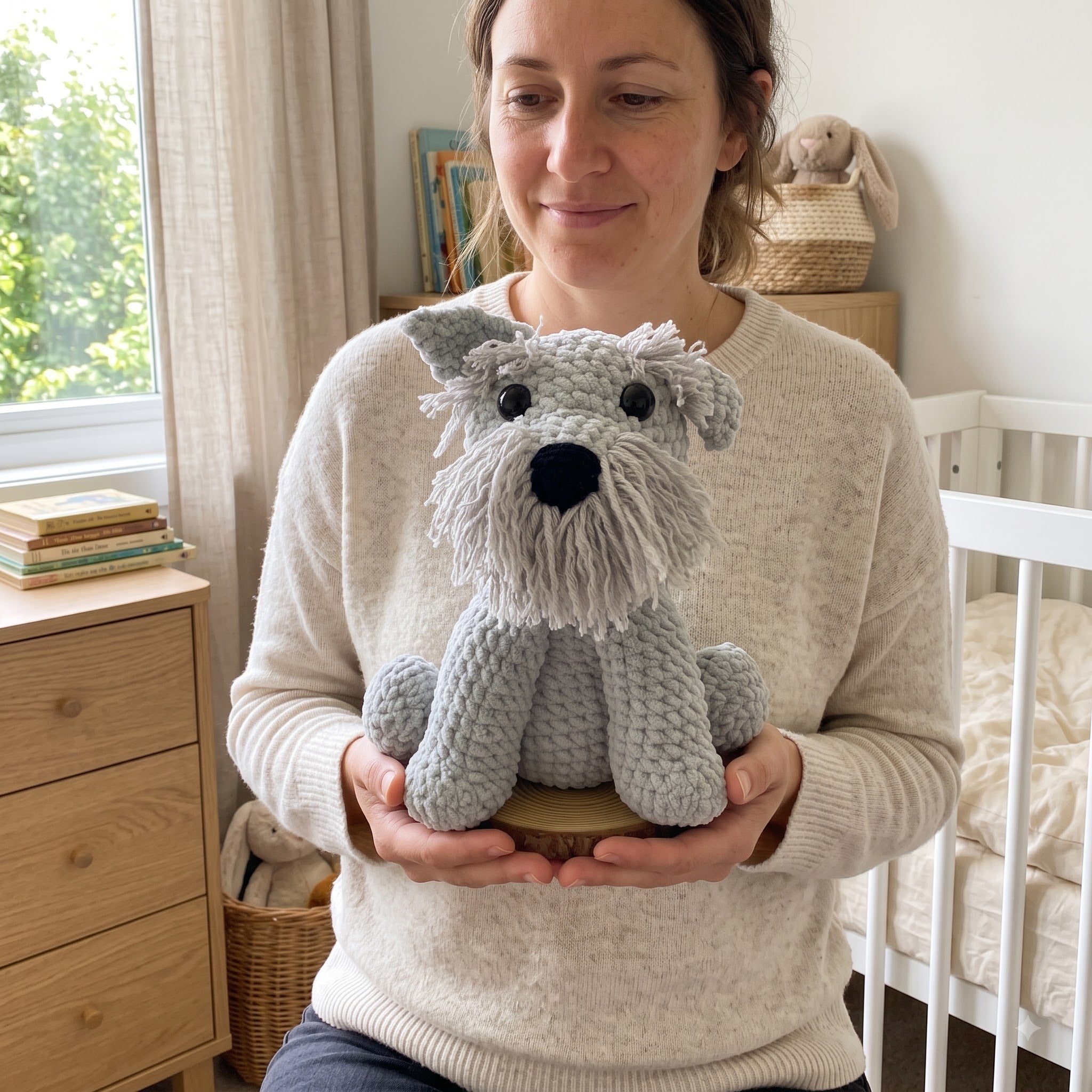 Handmade Crochet Schnauzer Plush, Miniature Schnauzer Stuffed Animal, Gray Amigurumi Dog, Dog Lover Gift, Pet Memorial Keepsake
