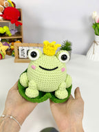 Frog Prince Crochet Pattern PDF, Amigurumi Royal Frog On Lily Pad, Cute Frog Plush Toy Tutorial For Beginners