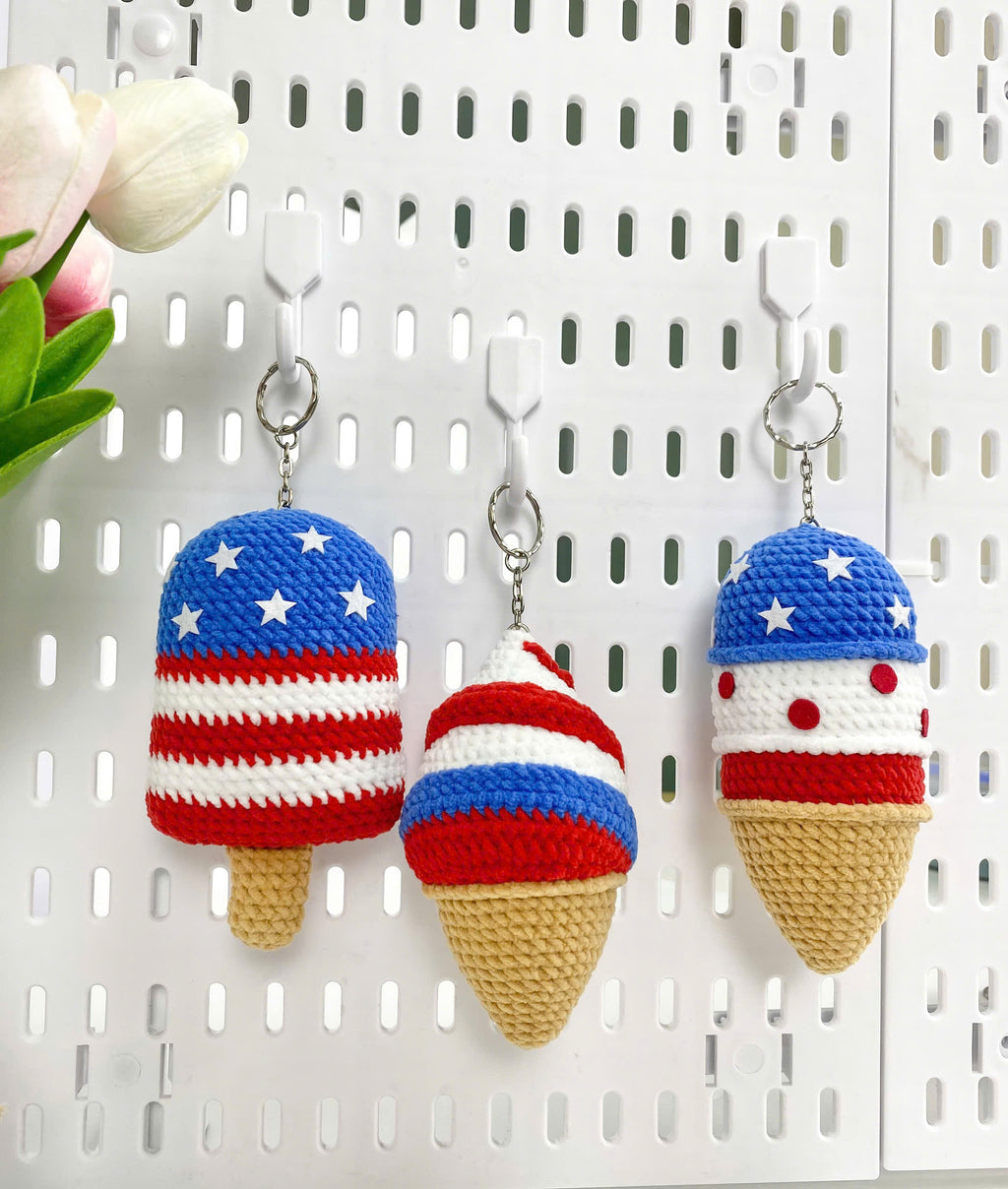Patriotic Ice Cream Crochet Pattern: 4th of July Amigurumi Keychain (PDF Tutorial)