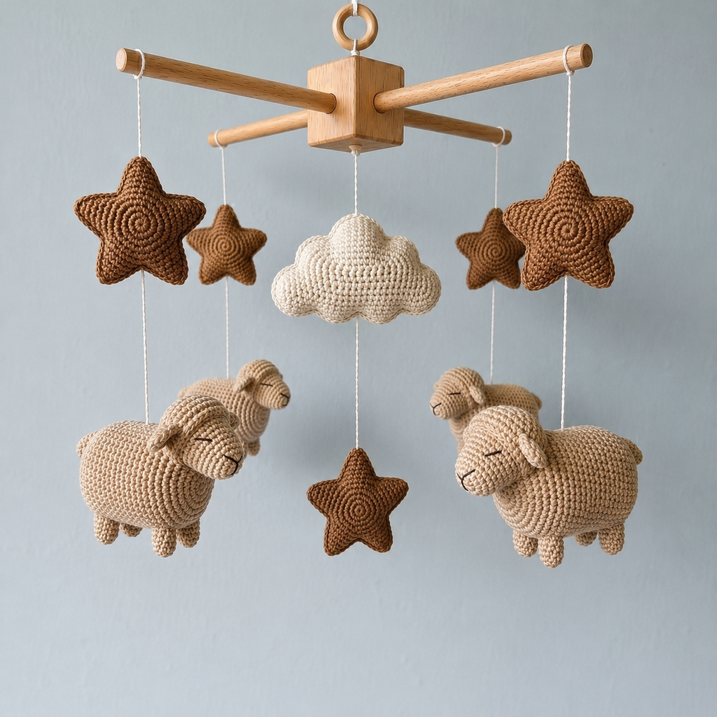 Crochet Animal Baby Mobile, Bunny Llama Sheep Cat Crib Mobile