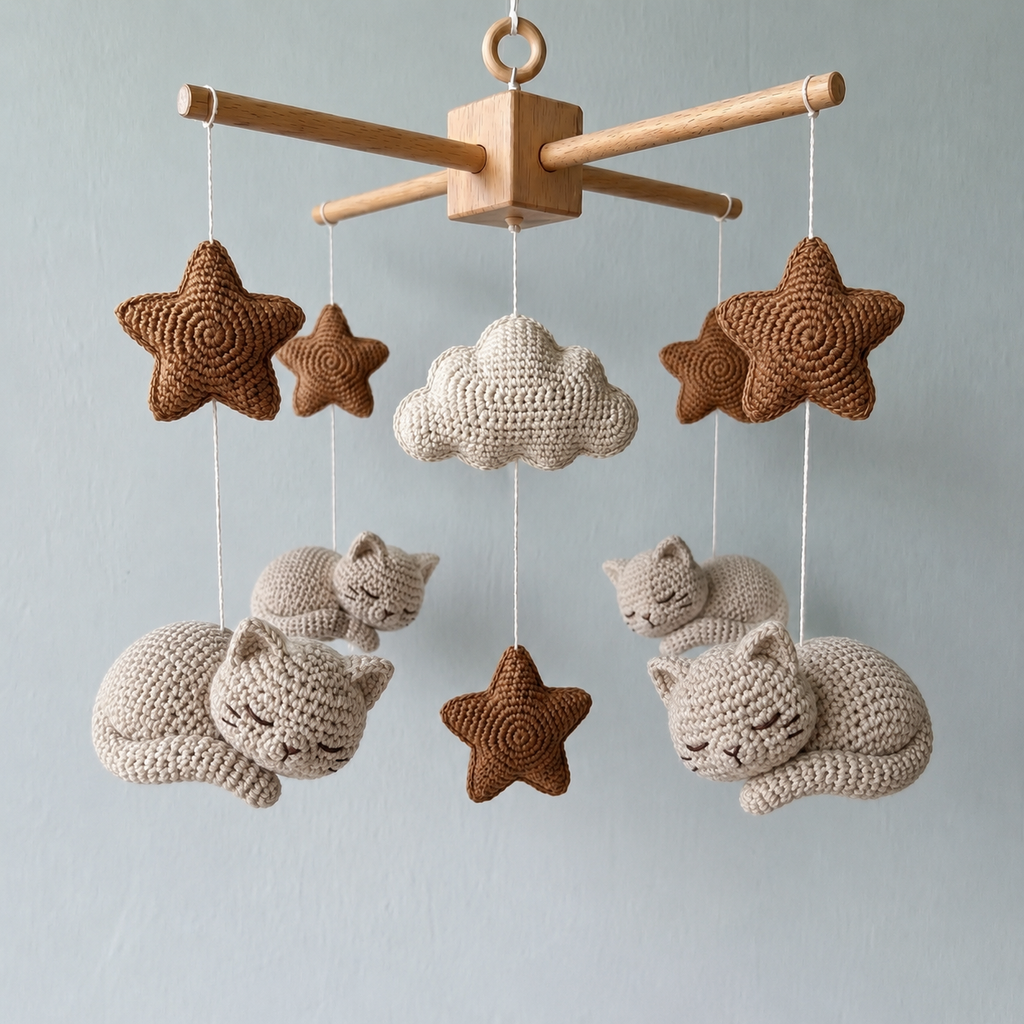Crochet Animal Baby Mobile, Bunny Llama Sheep Cat Crib Mobile