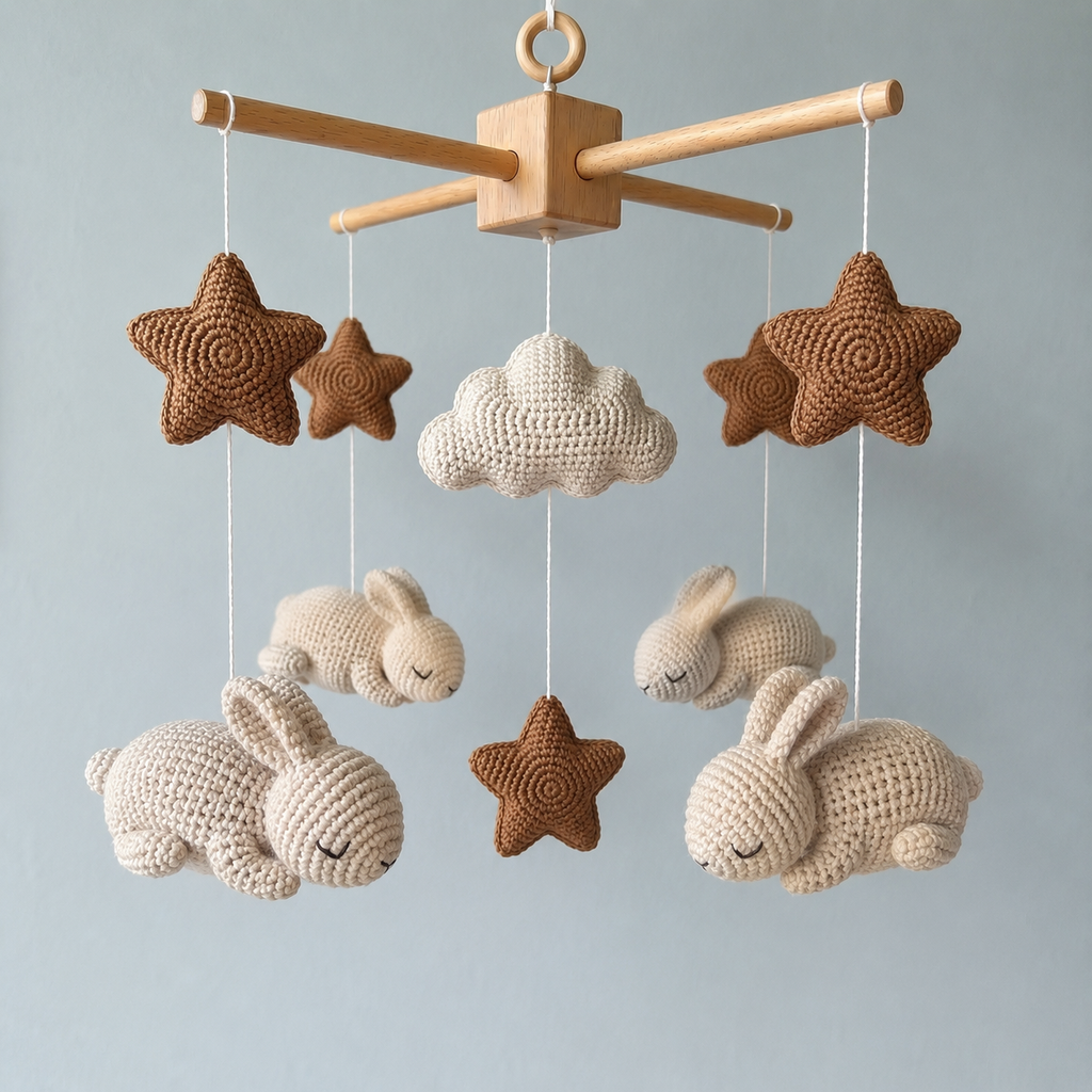 Crochet Animal Baby Mobile, Bunny Llama Sheep Cat Crib Mobile