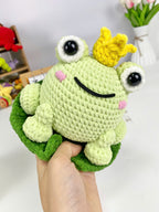 Frog Prince Crochet Pattern PDF, Amigurumi Royal Frog On Lily Pad, Cute Frog Plush Toy Tutorial For Beginners