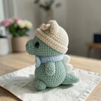Mini Dinosaur Amigurumi Crochet Plush, Cute Handmade Dino with Hat