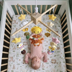 Wildflower Highland Cow Crochet Baby Mobile, Handmade Floral Crib Hanging with Butterflies, Moon and Sunshine
