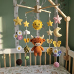 Wildflower Highland Cow Crochet Baby Mobile, Handmade Floral Crib Hanging with Butterflies, Moon and Sunshine