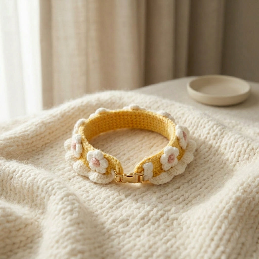 Dog Collar Crochet Pattern, Daisy Flower Pet Collar PDF Tutorial, Cute Puppy Accessory Handmade Gift