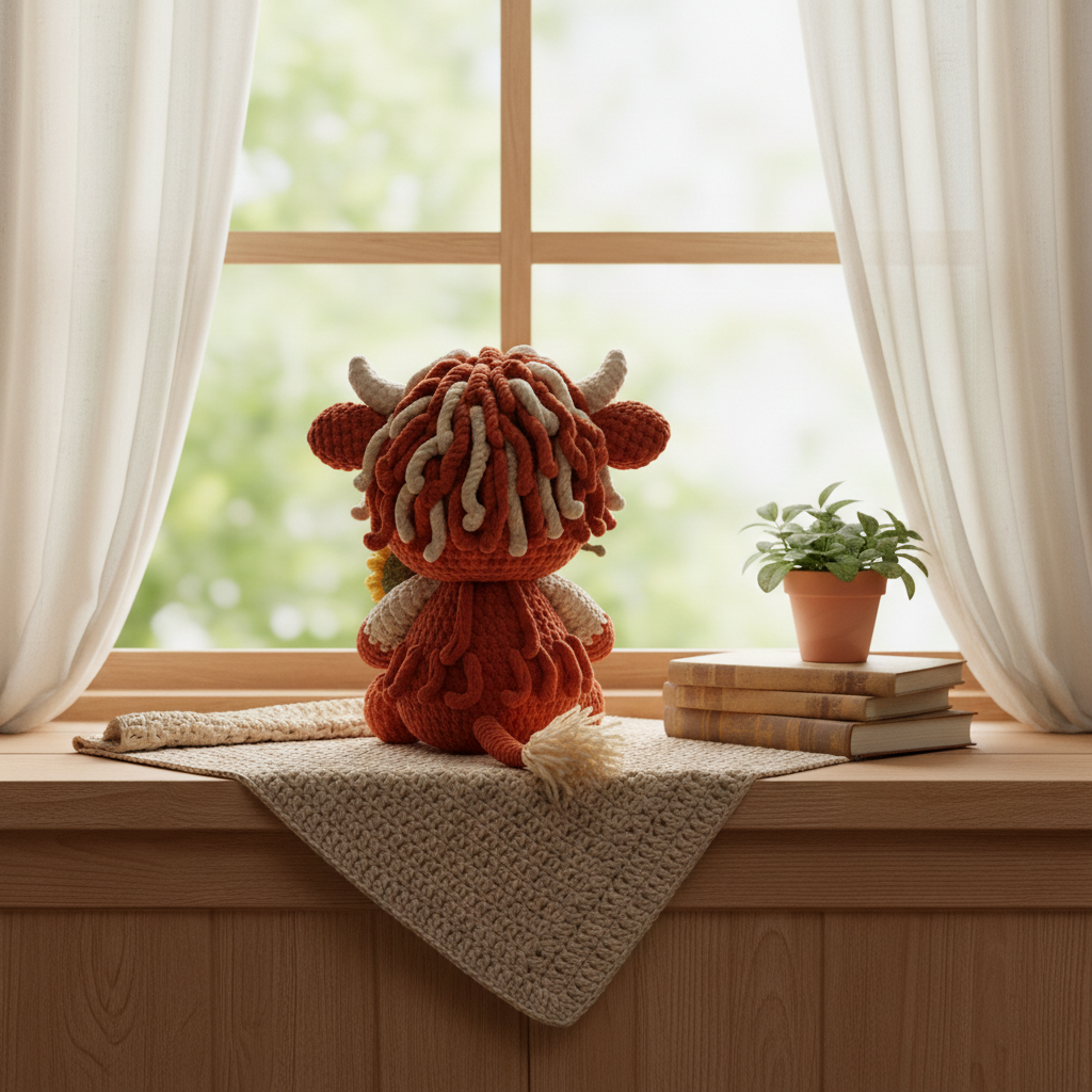 Highland Cow Crochet Pattern PDF, Cute Cow Amigurumi with Sunflower, Beginner Farm Animal Crochet Pattern