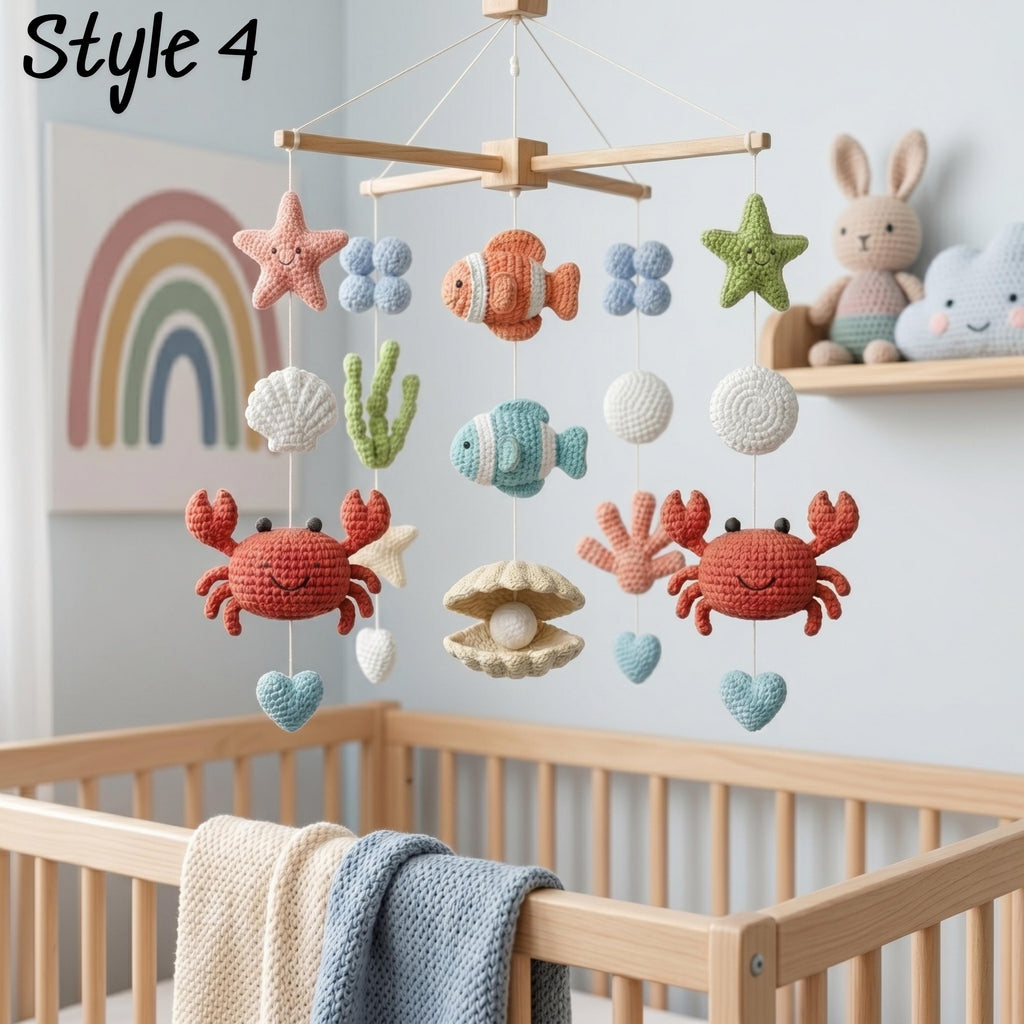 Ocean Baby Mobile, Crochet Sea Animals Crib Mobile