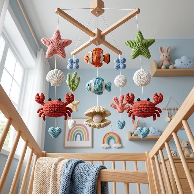 Ocean Baby Mobile, Crochet Sea Animals Crib Mobile