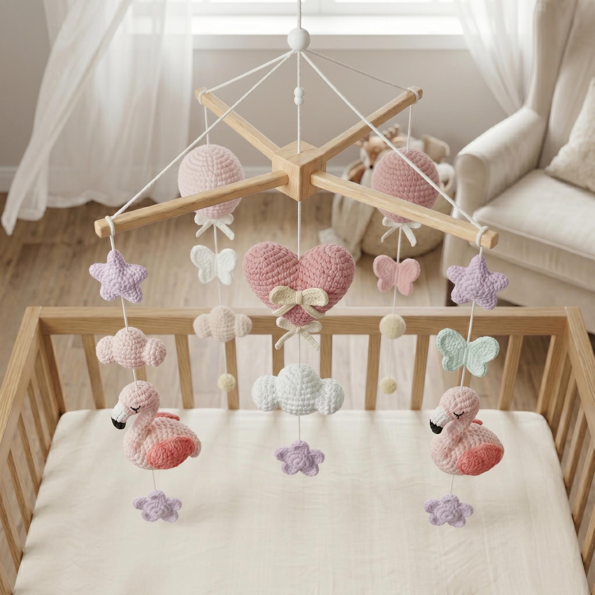 Pink Flamingo Baby Mobile, Girl Nursery Decor