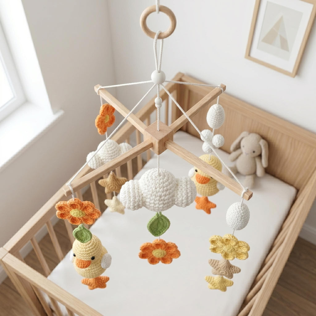 Handmade Duck Baby Mobile, Neutral Boho Nursery Decor