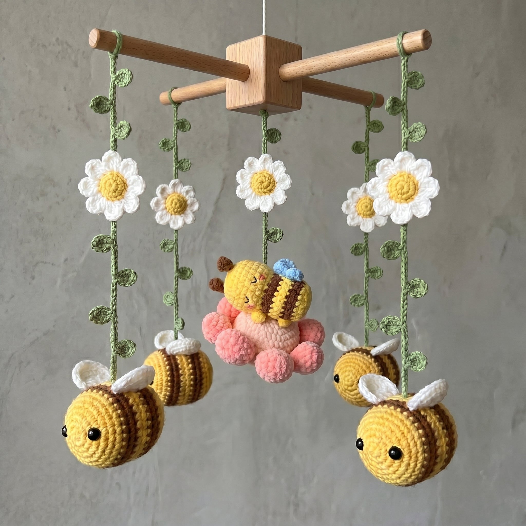 Crochet Bee Baby Mobile, Daisy Flower Crib Mobile