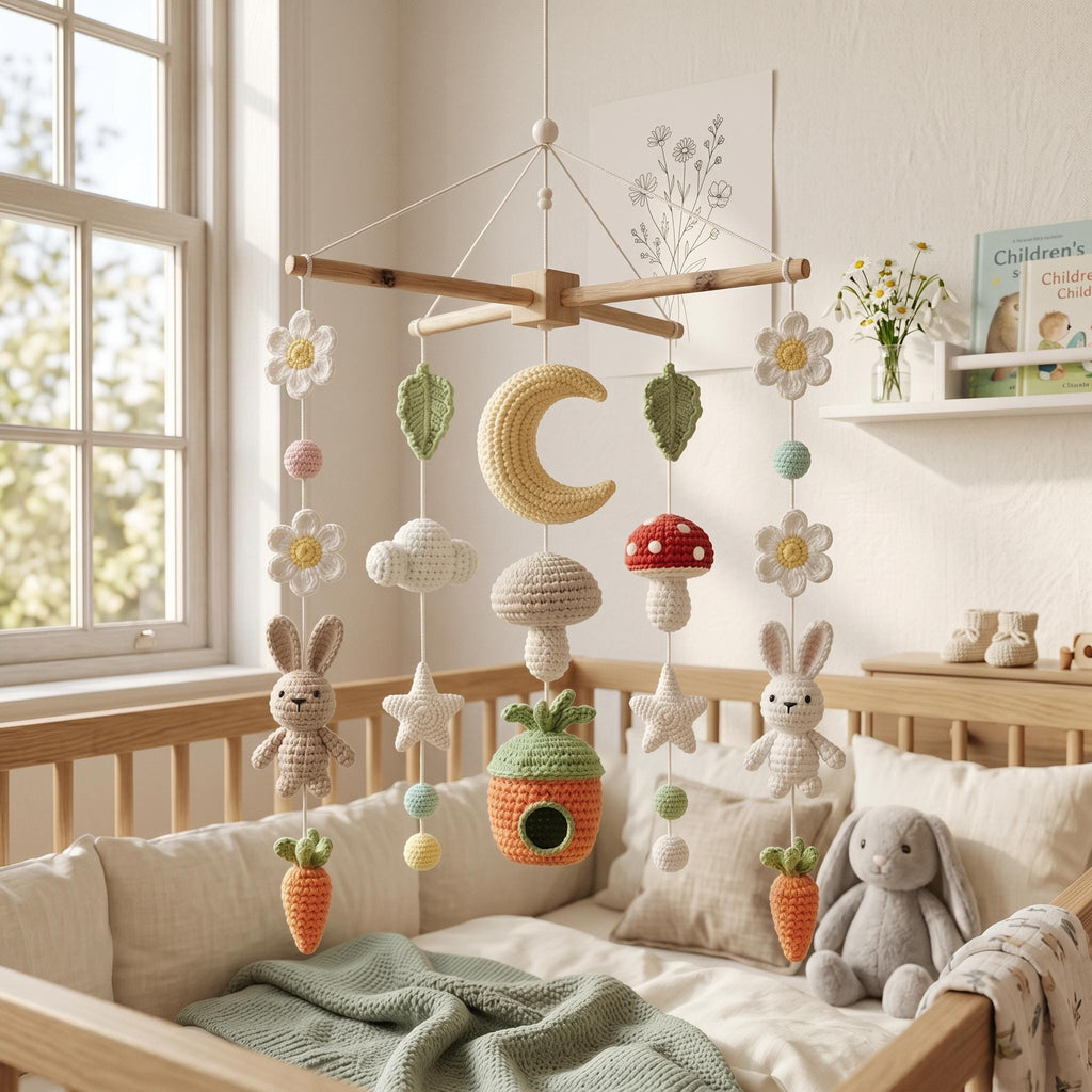 Bunny Baby Mobile, Woodland Neutral Nursery Decor