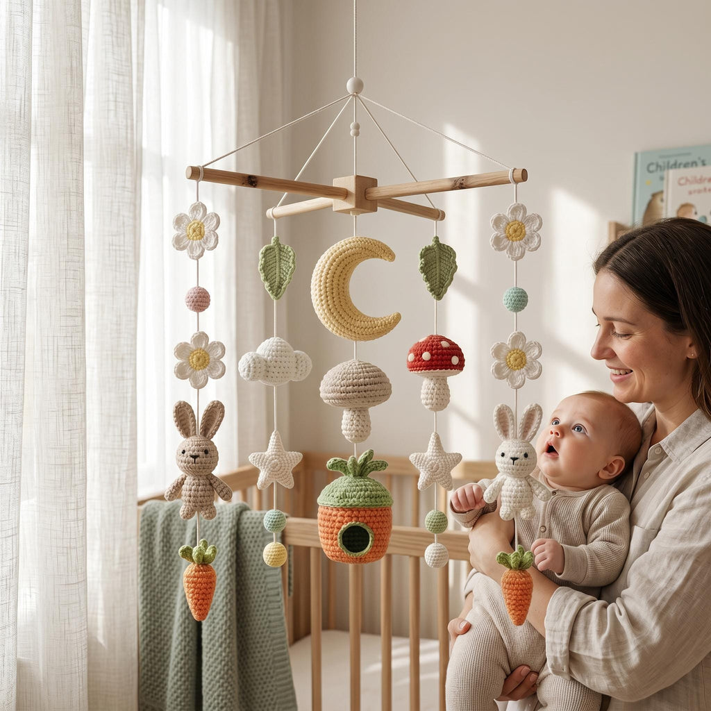 Bunny Baby Mobile, Woodland Neutral Nursery Decor