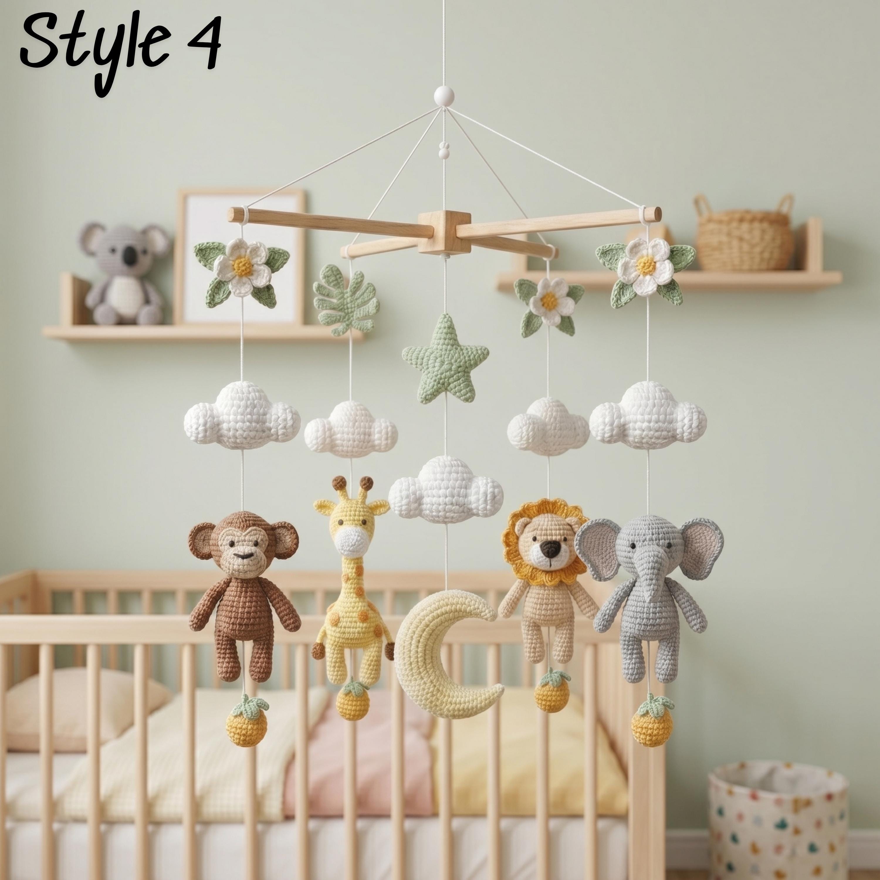Handmade Safari Baby Mobile X Frame, Jungle Crib Mobile