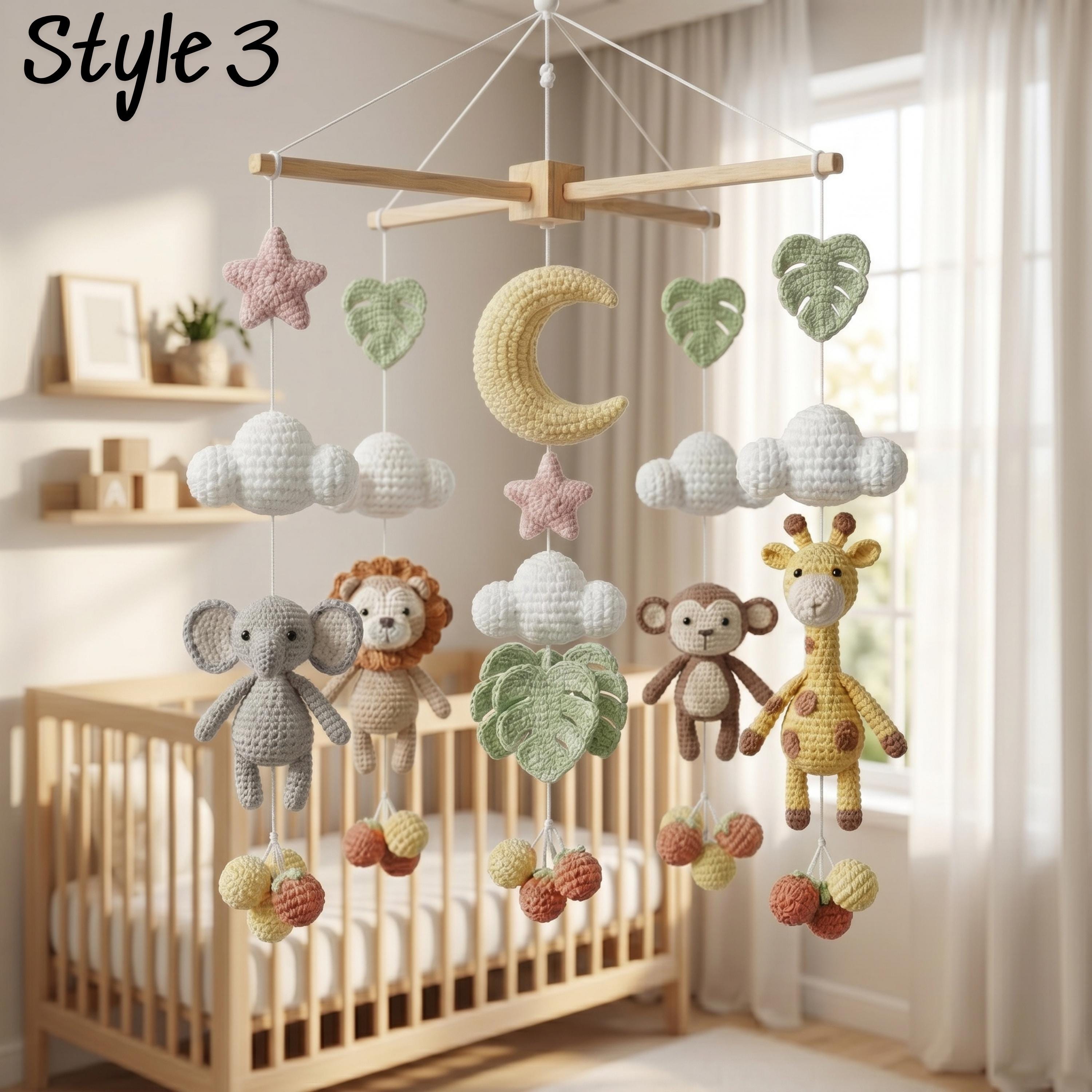 Handmade Safari Baby Mobile X Frame, Jungle Crib Mobile