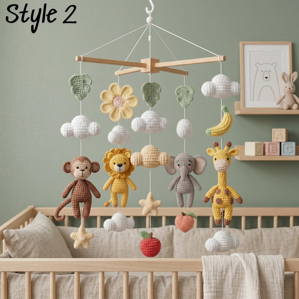 Handmade Safari Baby Mobile X Frame, Jungle Crib Mobile