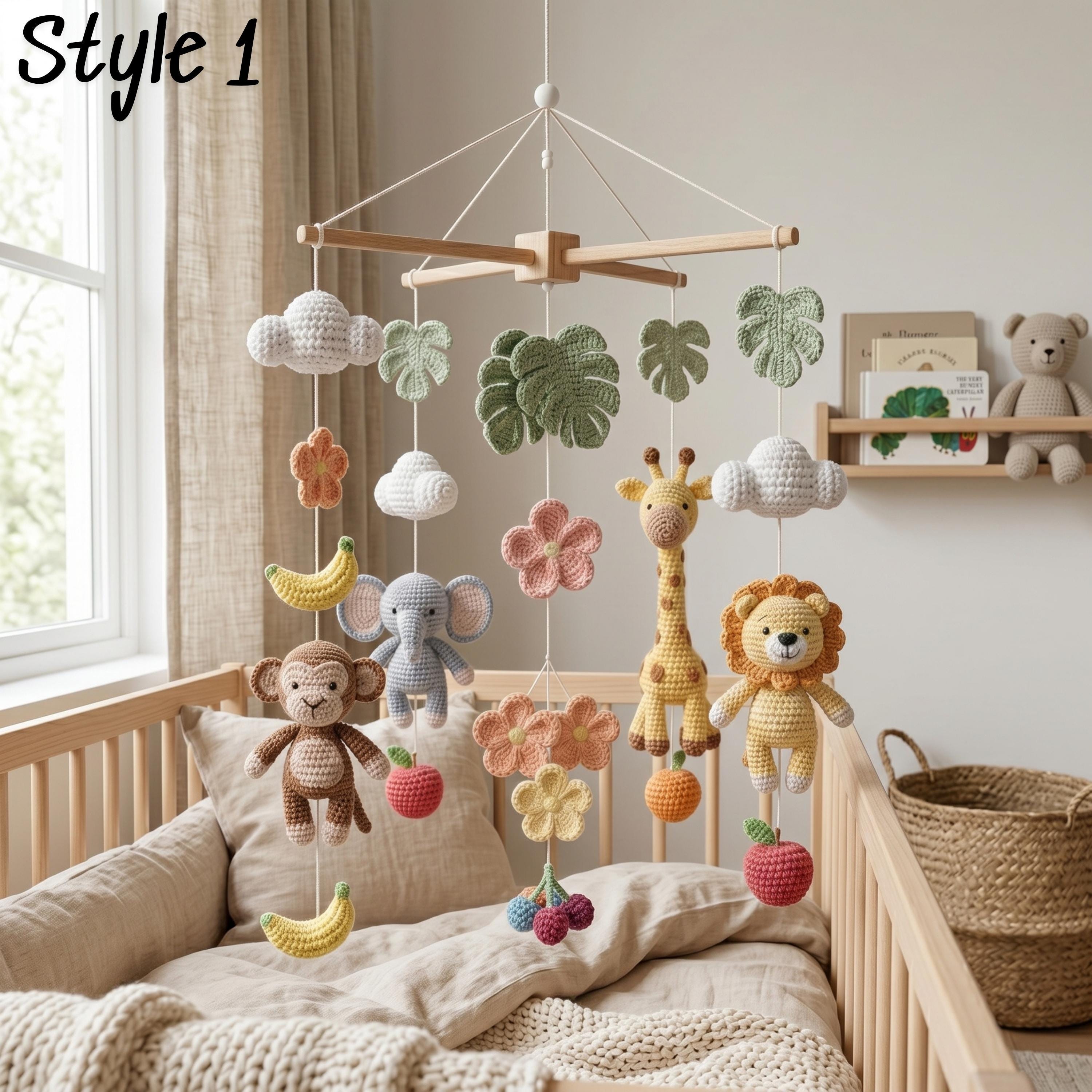 Handmade Safari Baby Mobile X Frame, Jungle Crib Mobile