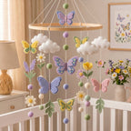 Handmade Felt Butterfly Baby Mobile – Floral Nursery Crib Decor
