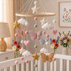 Handmade Felt Butterfly Baby Mobile – Floral Nursery Crib Decor