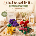 Fruit Animal Crochet Pattern Bundle – Fox, Sloth, Hippo & Crocodile Amigurumi PDF