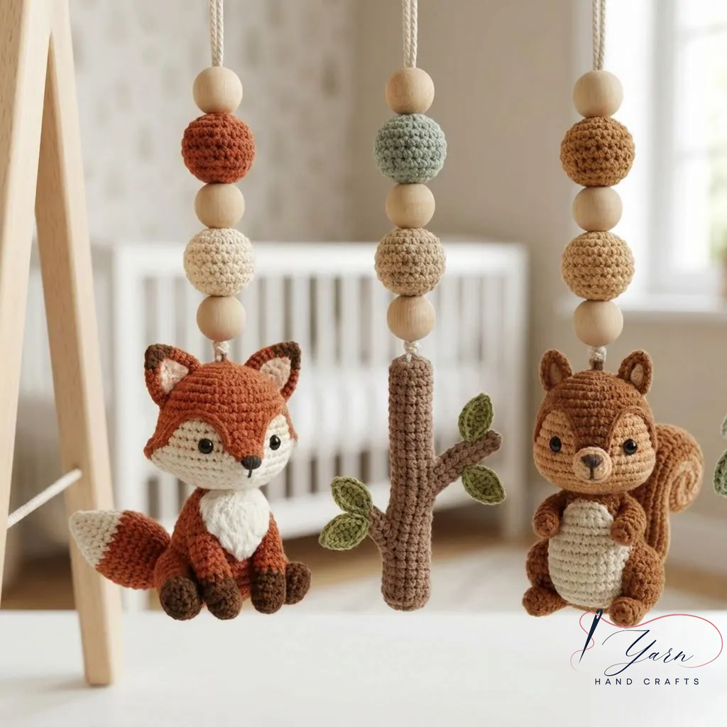 Woodland Baby Play Gym, Crochet Forest Animal Baby Gym, Wooden Montessori Play Gym, Neutral Nursery Decor, Baby Shower Gift, Handmade Baby Activity Gym