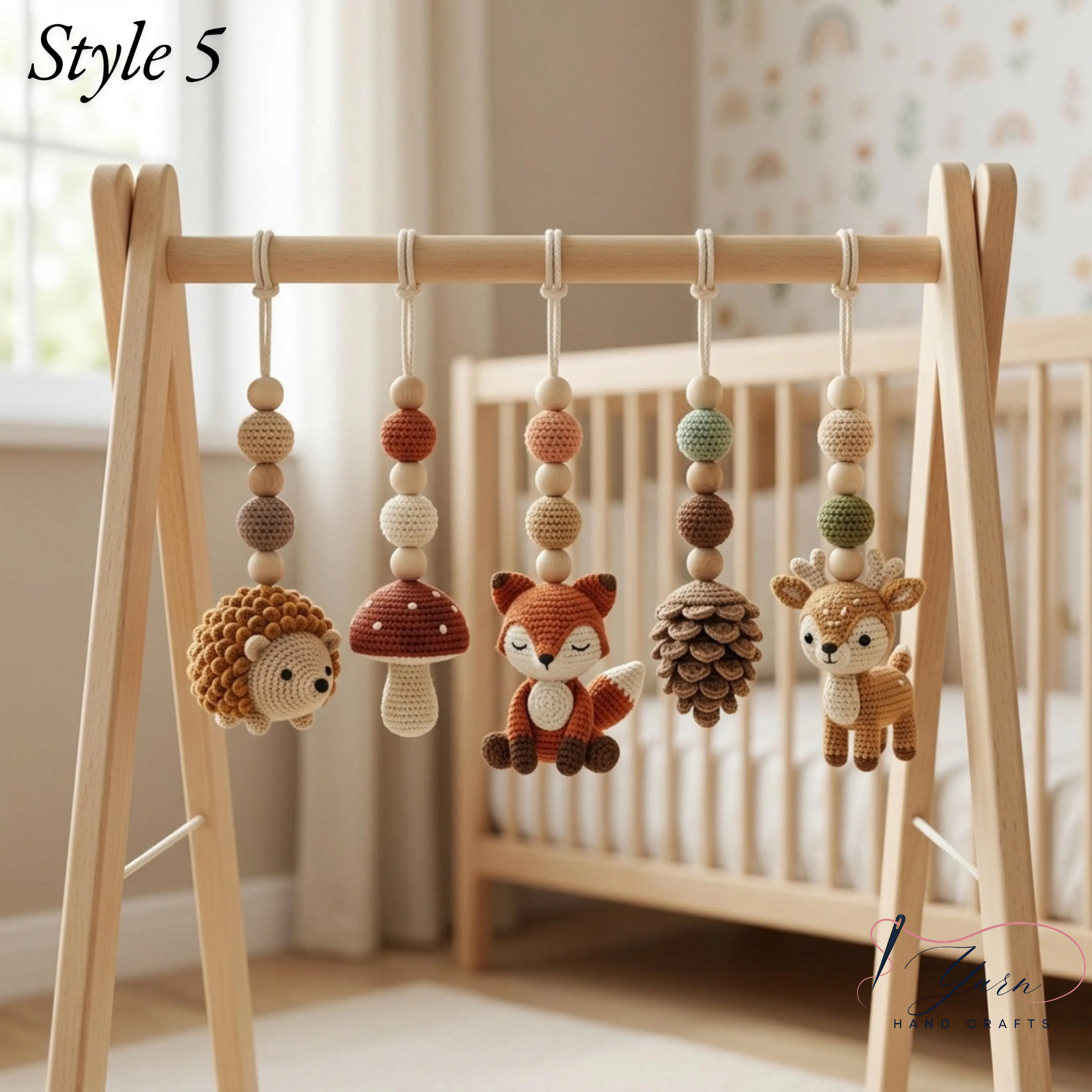Woodland Baby Play Gym, Crochet Forest Animal Baby Gym, Wooden Montessori Play Gym, Neutral Nursery Decor, Baby Shower Gift, Handmade Baby Activity Gym